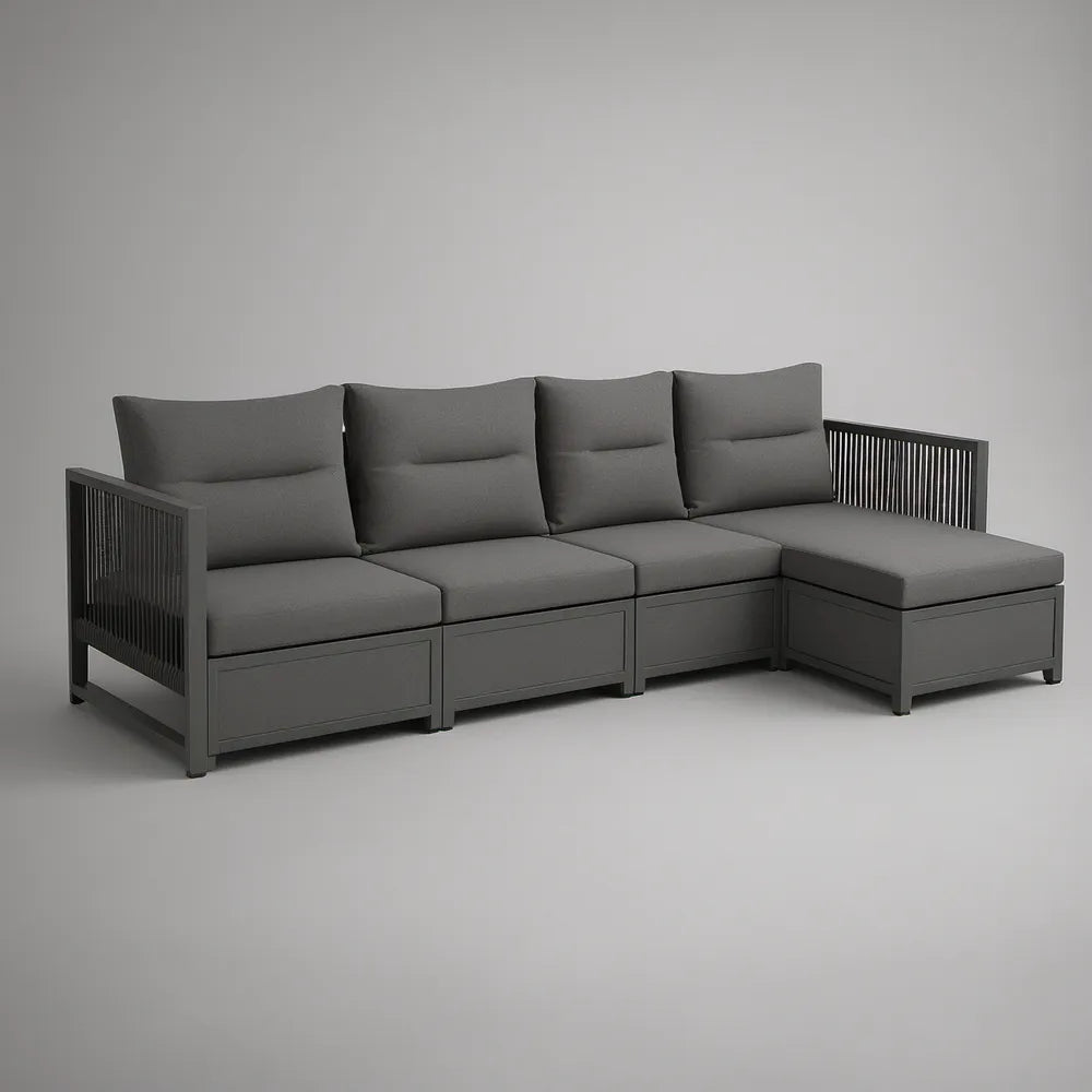 Narożna sofa ogrodowa 4-osobowa z prawostronnym szezlongiem, aluminium i poliester, ciemnoszara, 245 x 145 x 70 cm