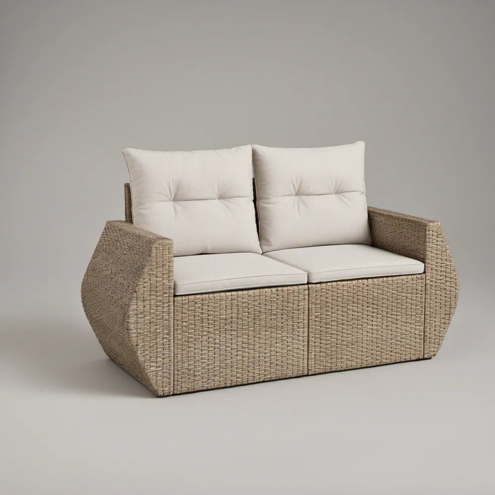 Beżowo-kremowa sofa ogrodowa dwuosobowa z technorattanu PE, 140 × 78 × 85 cm