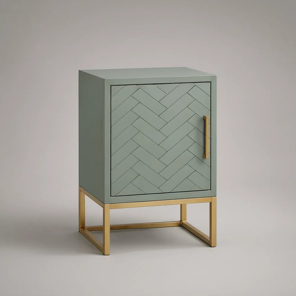 Szafka nocna z MDF 45 x 35 x 60 cm, szałwiowozielona ze złotym stelażem