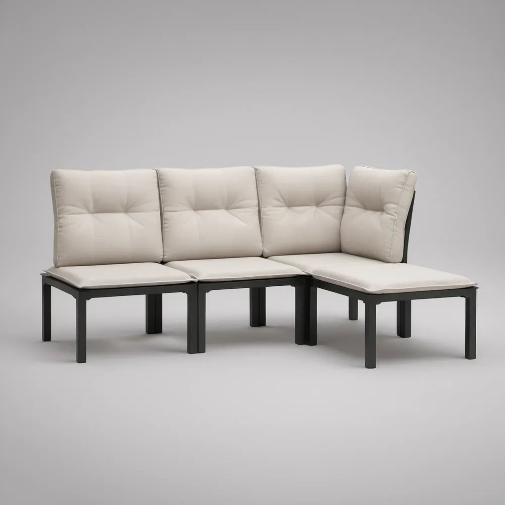 Narożny zestaw wypoczynkowy ogrodowy 4-osobowy w kształcie L 190 x 190 x 78 cm czarno-kremowy