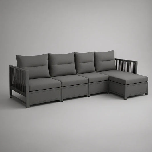 Narożna sofa ogrodowa 4-osobowa z prawostronnym szezlongiem, aluminium i poliester, ciemnoszara, 245 x 145 x 70 cm