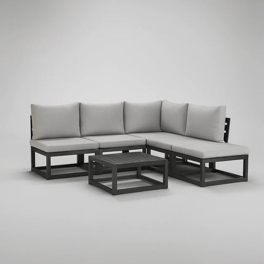 Aluminiowy zestaw narożny ze stolikiem, czarno-jasnoszary, 218 x 158 x 65 cm