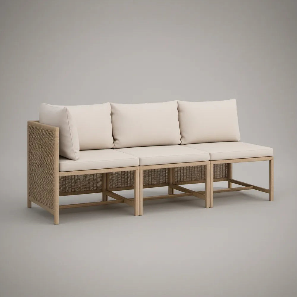 3-osobowa sofa ogrodowa z litego drewna akacjowego, beżowa, 210 x 78 x 75 cm