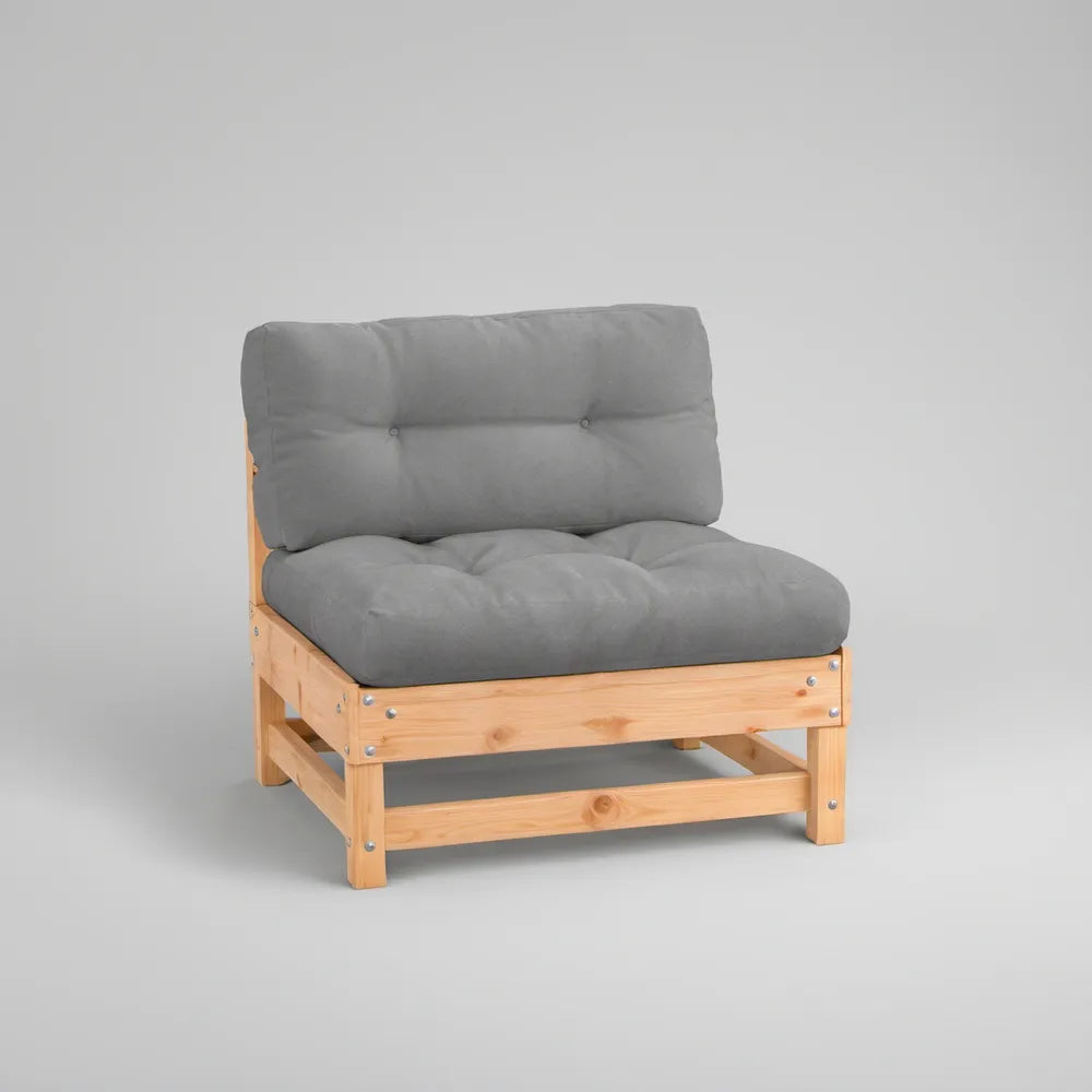 Modułowy fotel ogrodowy z litego drewna sosnowego z szarymi poduszkami, 70 x 70 x 67 cm