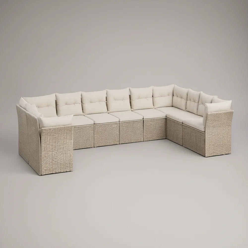 Modułowa narożna sofa ogrodowa z technorattanu w kształcie L, beżowo-kremowa, 360 x 250 x 82 cm
