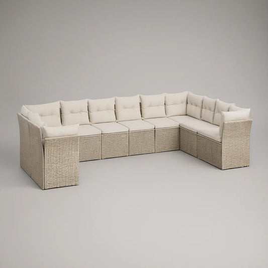 Modułowa narożna sofa ogrodowa z technorattanu w kształcie L, beżowo-kremowa, 360 x 250 x 82 cm