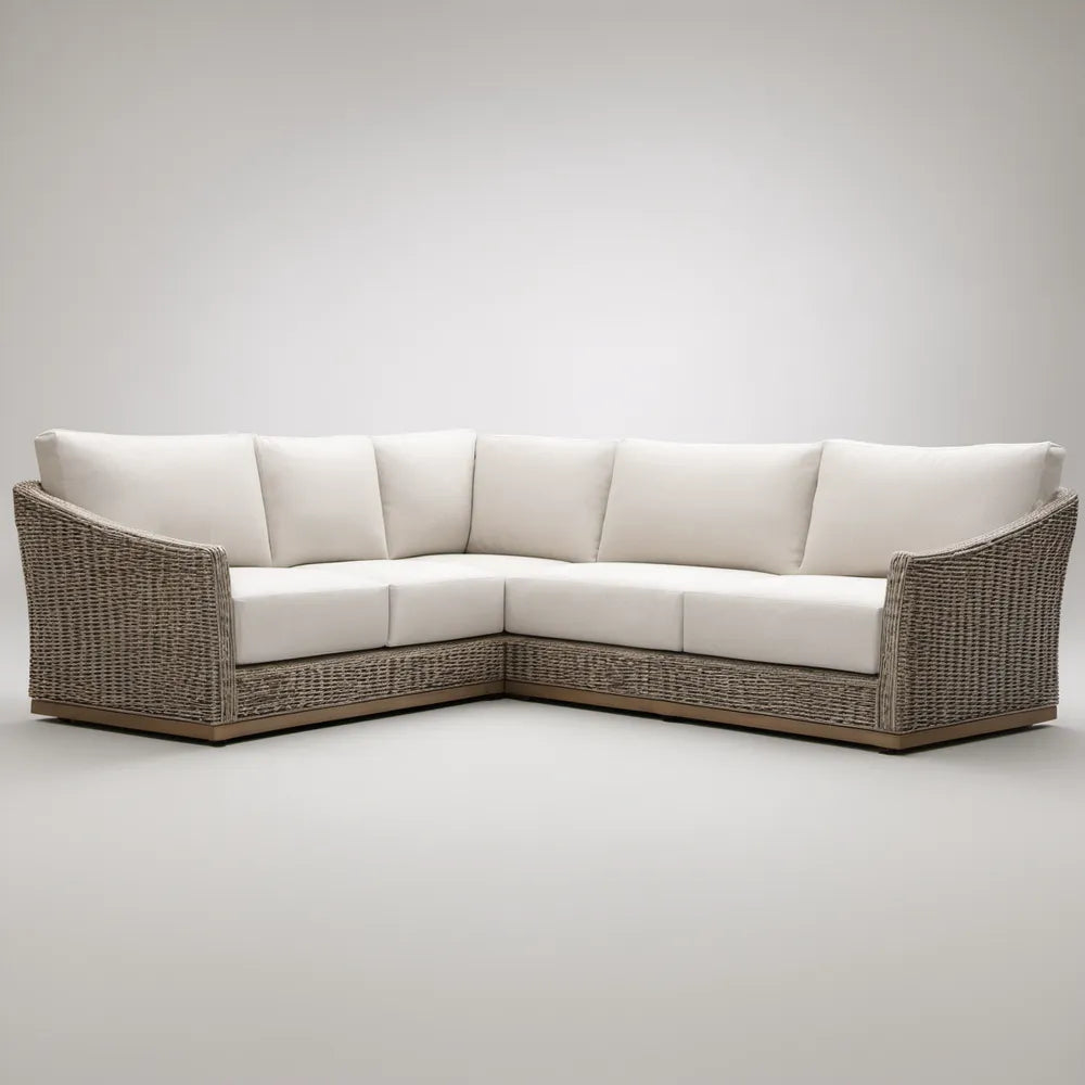 Beżowo-kremowa narożna sofa ogrodowa z technorattanu PE, 6-osobowa, 250 x 250 x 85 cm