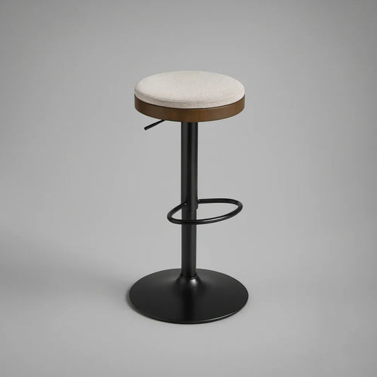 Regulowany hoker barowy z okrągłym siedziskiem bouclé, kremowy/orzechowy/czarny, 62–82 cm